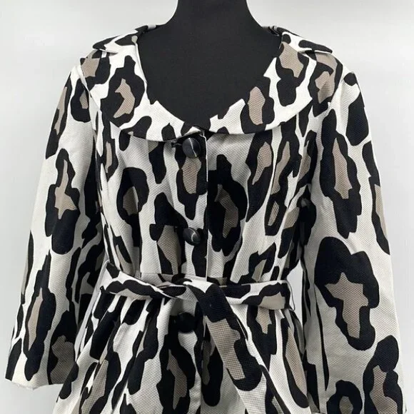 SANDRO Sportswear Blazer Animal Print Jacket 3/4 length sleeve button front sz L - Picture 3 of 7